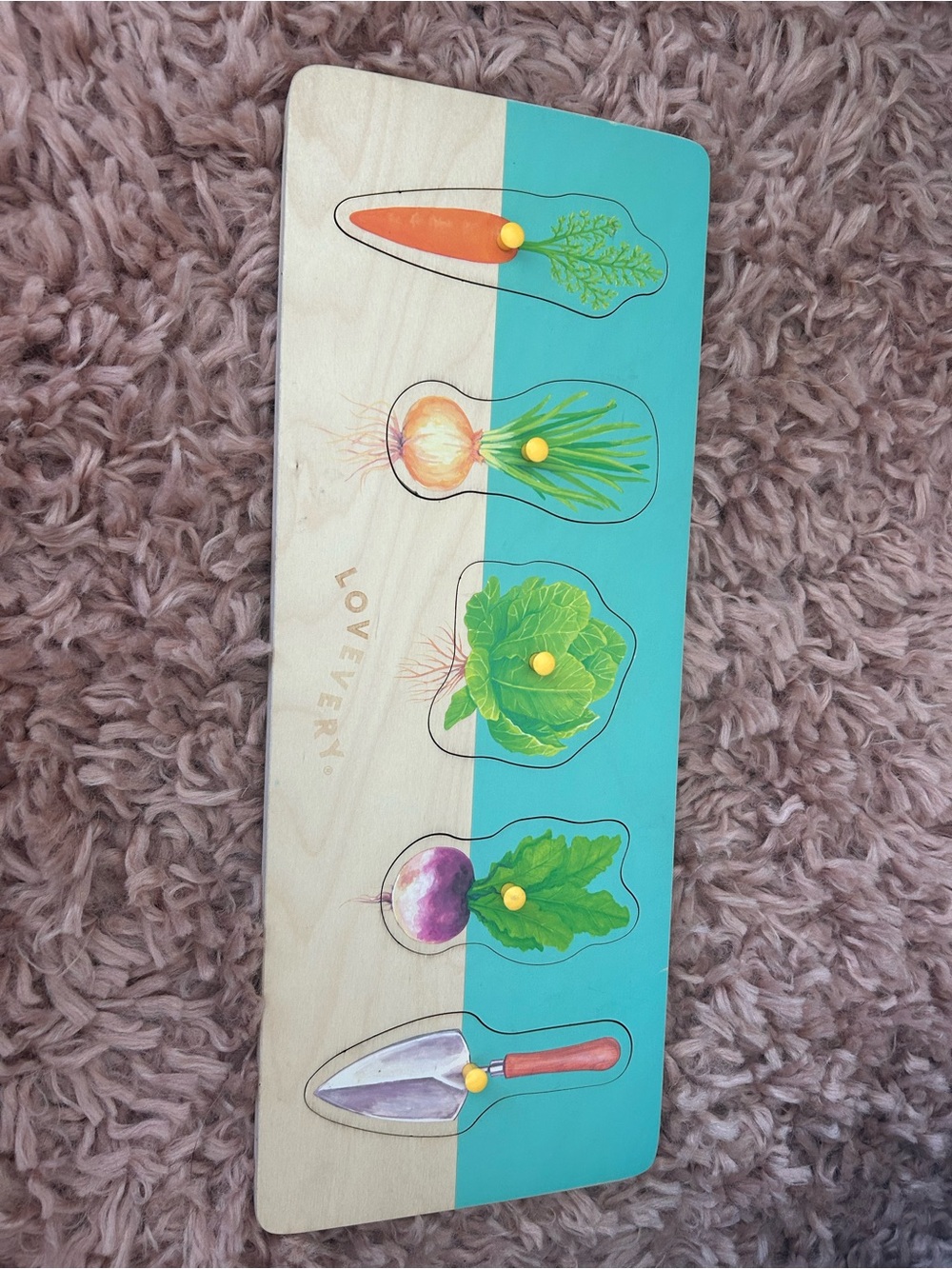 Lovevery Turquoise & Natural Wooden Garden Peg Puzzle Wall Decor